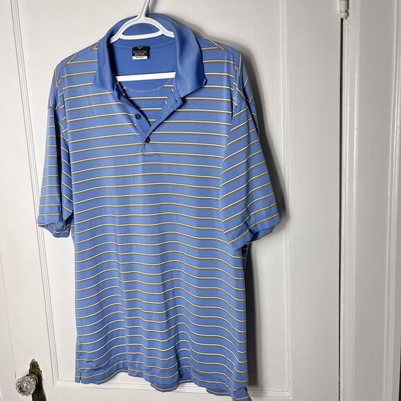 Nike Men's Blue Striped Dri-fit UV Golf Stretch Lightweight Polo Shirt Large - Picture 1 of 8
